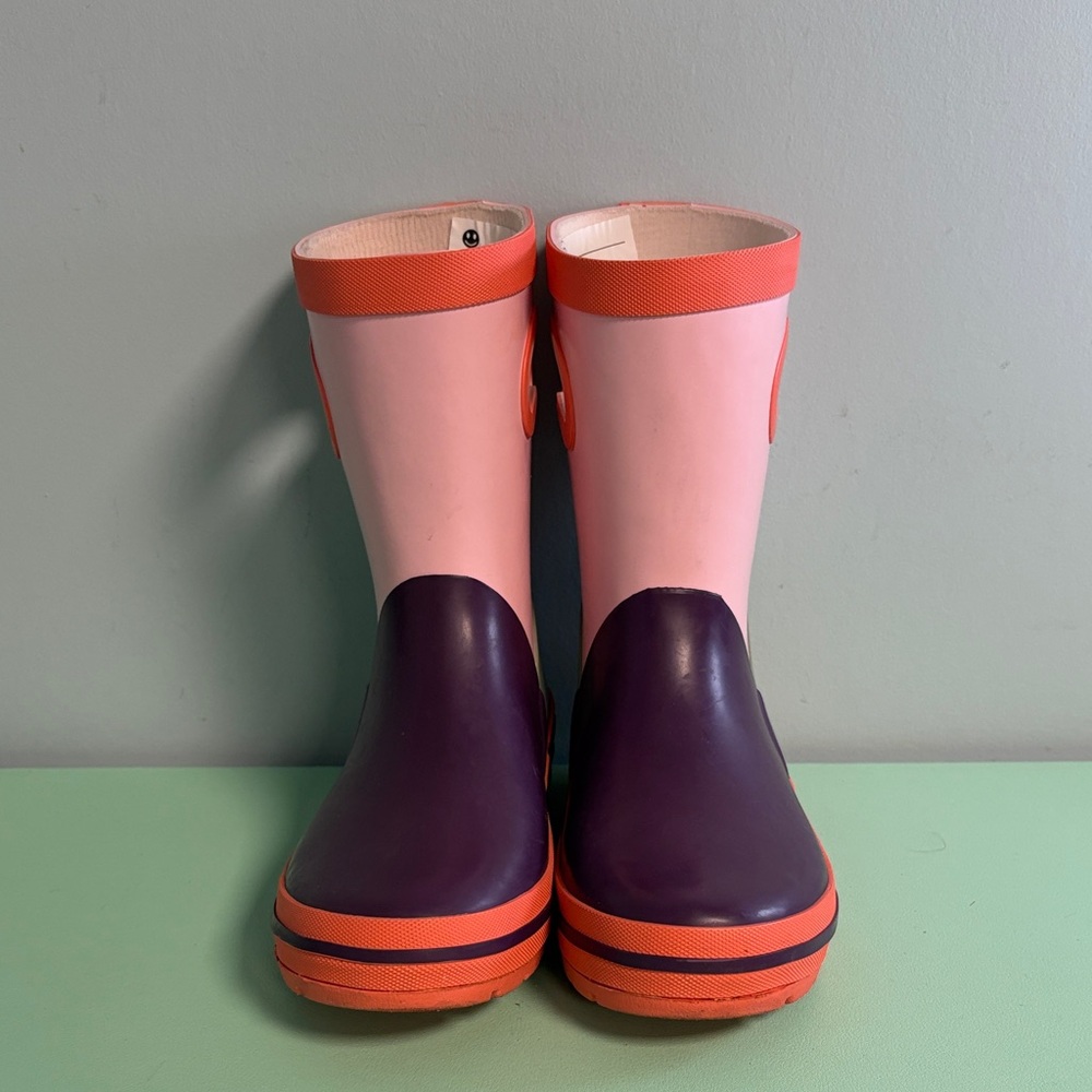 George Purple Peach Pink & Green Rubber Rain Boot with Handle, Girl Size 13 Boot